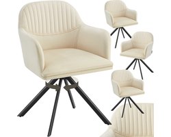 tectake® Fluwelen draaistoel - Bureaustoel - Eetkamerstoel met armleuningen - Fluwelen bureaustoel, keukenstoel, woonkamerstoel - 56 x 59 x 81 cm - Set van 4 - Creme/zwart