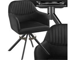 tectake® Fluwelen draaistoel - Bureaustoel - Eetkamerstoel met armleuningen - Fluwelen bureaustoel, keukenstoel, woonkamerstoel - 56 x 59 x 81 cm - Zwart/zwart