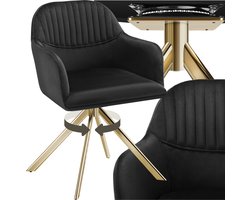 tectake® Fluwelen draaistoel - Bureaustoel - Eetkamerstoel met armleuningen - Fluwelen bureaustoel, keukenstoel, woonkamerstoel - 56 x 59 x 81 cm - Zwart/goud