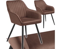 tectake® Fluwelen Stoel met gestikt patroon – Eetkamerstoel in Fluweelstof – Moderne Keukenstoel – Woonkamer, Eetkamer, Lounge of Kaptafel – 2 stuks - Bruin/Zwart