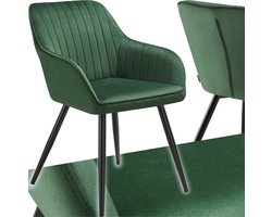 tectake®- Fluwelen stoel met gestikt patroon - Moderne eetkamerstoel - Kuipstoel - Woonkamer, eetkamer, lounge of kaptafelstoel - Div. kleuren - Donkergroen/zwart