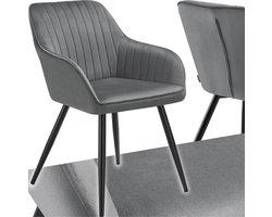 tectake®- Fluwelen stoel met gestikt patroon - Moderne eetkamerstoel - Kuipstoel - Woonkamer, eetkamer, lounge of kaptafelstoel - Div. kleuren - Grijs/zwart