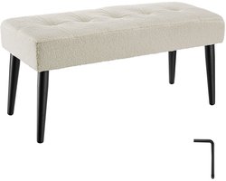 tectake® Gestoffeerd Bankje - 95 x 38 x 45 cm - Stikpatroon - Draagkracht 220 kg - Zitbank - Halbank - Bank voor Woonkamer, Slaapkamer, Bedeinde - Bouclé Crème