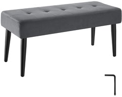 tectake® Gestoffeerd Bankje - 95 x 38 x 45 cm - Stikpatroon - Draagkracht 220 kg - Zitbank - Halbank - Bank voor Woonkamer, Slaapkamer, Bedeinde - Fluweellook Grijs