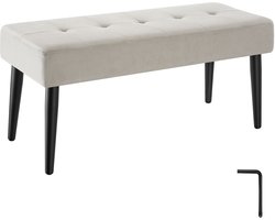 tectake® Gestoffeerd Bankje - 95 x 38 x 45 cm - Stikpatroon - Draagkracht 220 kg - Zitbank - Halbank - Bank voor Woonkamer, Slaapkamer, Bedeinde - Fluweellook Taupe
