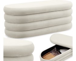 tectake® Gestoffeerde Bank Altu met Opbergruimte - 110 x 45 x 42 cm - Stijlvolle en Praktische Zitbank voor Woonkamer, Hal of Slaapkamer - Halbank - Opbergbank - Comfort en functionaliteit in één meubelstuk - Wit