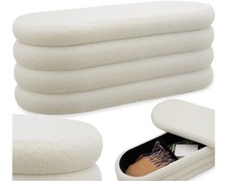 tectake® Gestoffeerde Bank met Opbergruimte - 110 x 45 x 42 cm - Stijlvolle en Praktische Poef voor Woonkamer, Hal of Slaapkamer - Scandinavisch Design - Comfort en functionaliteit in één meubelstuk - Boucle - Beige
