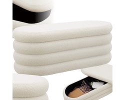 tectake® Gestoffeerde bank met opbergruimte – Stijlvolle en praktische poef voor woonkamer, hal of slaapkamer - Scandinavisch design - Comfort en functionaliteit in één meubelstuk - Boucle - Beige