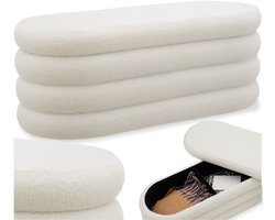 tectake® Gestoffeerde Bank met Opbergruimte - Stijlvolle en Praktische Poef voor Woonkamer, Hal of Slaapkamer - Scandinavisch Design - Comfort en functionaliteit in één meubelstuk - Boucle - Beige