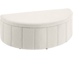 tectake® Gestoffeerde Bank Moon - Hocker met Opbergruimte - Groot Opbergvak - Halve Maan Vorm - Zitbankje - 108 x 48 x 38,5 cm - Draagkracht 150 kg - Bouclé Crème