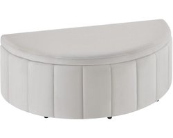tectake® Gestoffeerde Bank Moon - Hocker met Opbergruimte - Groot Opbergvak - Halve Maan Vorm - Zitbankje - 108 x 48 x 38,5 cm - Draagkracht 150 kg - Fluweel Taupe