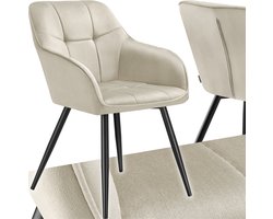 tectake® Gestoffeerde stoel - Eetkamerstoel - Fluweellook - Gestikt patroon - Gecapitonneerd - Comfortabele fauteuil - Stoel voor kaptafel - Div. kleuren - Creme/zwart