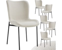 tectake® Gestoffeerde stoel - Eetkamerstoel - Geweven stof - Ergonomische vorm - Hoge rugleuning - Draagkracht 120 kg - Diverse kleuren - Set van 6 - Beige/zwart