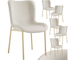 tectake® Gestoffeerde Stoelen - Set van 6 Eetkamerstoelen - Fluweellook - Ergonomische vorm - Hoge Rugleuning - Draagkracht 120 kg - Beige/goud