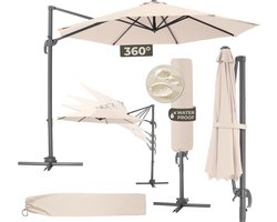 tectake® Grote Zweefparasol met Beschermhoes - Ø 300 cm - In Hoogte Verstelbaar - Opvouwbaar - met Voet en Zwengel - UV-bescherming 50+ - Tuinparasol - Parasol voor Terras of Balkon - Beige