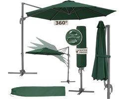 tectake® Grote Zweefparasol met Beschermhoes - Ø 300 cm - In Hoogte Verstelbaar - Opvouwbaar - met Voet en Zwengel - UV-bescherming 50+ - Tuinparasol - Parasol voor Terras of Balkon - Groen
