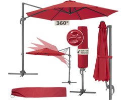 tectake® - Grote zweefparasol met beschermhoes, Ø 300 cm, in hoogte verstelbaar, opvouwbaar, met voetpedaal en zwengel - UV-bescherming 50+ - Tuinparasol, voor terrasoverkapping of balkon - wijnrood