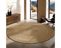 tectake® Handgeweven tapijt - Boho Stijl - Ø 200 cm - Duurzaam en Onderhoudsvriendelijk vloerkleed - Rond - Jute naturel - Verkrijgbaar in verschillende maten - Natuurlijk