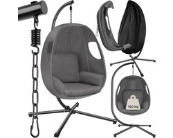 tectake® Hangstoel met frame - Schommelstoel met kussen + rugkussen - Meubels voor woonkamer of slaapkamer - Balkonmeubilair - Binnen of buiten - Tot 160kg - Antraciet