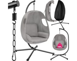 tectake® Hangstoel met frame - Schommelstoel met kussen + rugkussen - Meubels voor woonkamer of slaapkamer - Balkonmeubilair - Binnen of buiten - Tot 160kg - Lichtgrijs