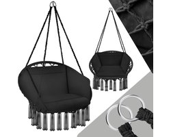 tectake® - hangstoel met kussen, geschikt voor slaapkamer decoratie binnenshuis, als schommelstoel of buitengebruik als tuinmeubel, balkonmeubel en rotanstoel, ondersteunt 150 kg - zwart