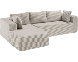 tectake® Hoekbank – L-Vormige Loungebank – Comfortabele Zitbank met Premium Schuim en Antislip Onderzijde – Moderne Bank voor Woonkamer - beige fluwelen corduroy
