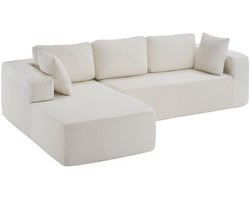 tectake® Hoekbank – L-Vormige Loungebank – Comfortabele Zitbank met Premium Schuim en Antislip Onderzijde – Moderne Bank voor Woonkamer - Bouclé crème