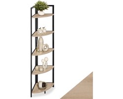 tectake® Hoekkast met 5 Lagen Houten Boekenkast in Industriële Stijl 30 x 30 x 150 cm Staande kast voor Woonkamer Slaapkamer Keuken Kantoor Zwart Metalen Frame (lichtbruin)