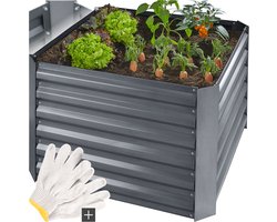 tectake® Hoge plantenbak van Verzinkt Staal - Stabiel, Weerbestendig en Gemakkelijk Schoon te Maken - 80 x 80 x 57 cm - Plantenbed voor Groente-, Kruiden- en Bloemenbed - Grijs