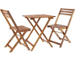 tectake® Houten Bistroset voor 2 Personen - 60 x 60 x 74,5 cm - Weerbestendig Acaciahout - Opvouwbaar - Inklapbaar - Tuinset met Bistrotafel en Bistrostoelen - Tuintafel - Tuinstoelen - Tafel en Stoelen set voor Balkon, Camping & Terras