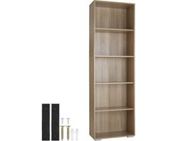 tectake® Houten boekenkast - Staande kast met 5 open vakken - Vloervriendelijke kunststof pootjes - Snelle en eenvoudige montage - Maximale belasting 10 kg per vak - Afmeting (HxBxD) 190 x 60 x 30 cm - Bruin