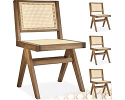 tectake® Houten Stoel Lizzy - Licht Eiken - Set van 4 Eetkamerstoelen met Weens Vlechtwerk - Boho-Stijl Stoel met Rugleuning - Massief Houten Frame - Belastbaarheid 120 kg