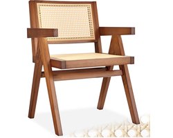 tectake® Houten Stoel Lizzy met Armleuning - Donker Eiken - Eetkamerstoel met Weens Vlechtwerk - Boho-Stijl Stoel met Rugleuning - Massief Houten Frame - Belastbaarheid 120 kg