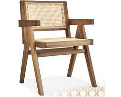 tectake® Houten Stoel Lizzy met Armleuning - Licht Eiken - Eetkamerstoel met Weens Vlechtwerk - Boho-Stijl Stoel met Rugleuning - Massief Houten Frame - Belastbaarheid 120 kg