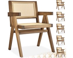 tectake® Houten Stoel Lizzy met Armleuning - Licht Eiken - Set van 6 Eetkamerstoelen met Weens Vlechtwerk - Boho-Stijl Stoel met Rugleuning - Massief Houten Frame - Belastbaarheid 120 kg
