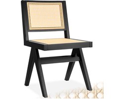 tectake® Houten Stoel Lizzy - Zwart - Eetkamerstoel met Weens Vlechtwerk - Boho-Stijl Stoel met Rugleuning - Massief Houten Frame - Belastbaarheid 120 kg