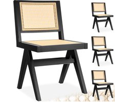 tectake® Houten Stoel Lizzy - Zwart - Set van 4 Eetkamerstoelen met Weens Vlechtwerk - Boho-Stijl Stoel met Rugleuning - Massief Houten Frame - Belastbaarheid 120 kg