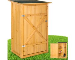 tectake® - Houten tuinkast - Buitenkast met bitumen dak - 75 x 56 x 118 cm - Gereedschapskast met 2 planken en schuifslot - Terraskast, balkonkast, gereedschapshok, tuinmeubel