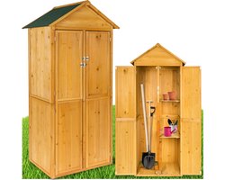 tectake® Houten Tuinkast - Buitenkast met Bitumen Dak - 80,5 x 60 x 213,5 cm - Opbergkast - Gereedschapskast met 2 planken - Terraskast - Balkonkast - Gereedschapshok