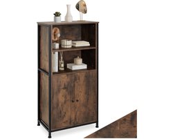 tectake® Houten Wandkast met 2 Vakken en Kast - Boekenkast - Industrieel Design Highboard - Opbergkast voor Woonkamer, Keuken, Kantoor - Zwart Metalen Frame - Afmeting (LxBxH) 60x38x125 cm - Donkerbruin