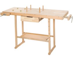 tectake® Houten Werkbank met Bankschroeven en Lade - Robuuste Werktafel voor Doe-Het-Zelvers en Professionals - 137 x 50 x 87 cm