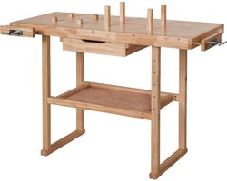 tectake®- Houten Werkbank met Bankschroeven – Werktafel met Ruim Werkblad, Lade en Klembord – 117 x 47,5 x 83 cm