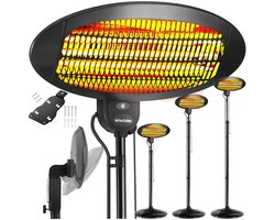 tectake® Infrarood Verwarming - Heater - 2000W - 3 Niveaus - Luchtverhitter met Stand- of Wandmontage - Infraroodstraler Terras - Elektrische Kachel
