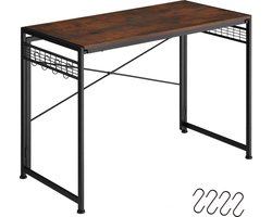 tectake® Inklapbaar bureau - Computerbureau met rastervlakken en 8 haken - Kantoortafel met houten blad - Industrieel design - Zwart metalen frame - Afmeting (LxBxH) 102 x 51 x 77 cm - Donkerbruin