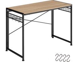tectake® Inklapbaar bureau - Computerbureau met rastervlakken en 8 haken - Kantoortafel met houten blad - Industrieel design - Zwart metalen frame - Afmeting (LxBxH) 102 x 51 x 77 cm - Lichtbruin