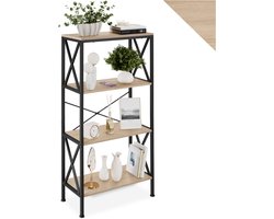 tectake® Kast met 4 Niveaus – Houten Staande Kast met Zijdelingse X-Beugels – 61,5 x 31,5 x 133,5 cm – Industriële Kast voor Woonkamer, Kantoor & Keuken – Zwart Metaal Frame - lichtbruin