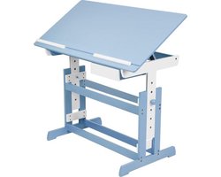 tectake® Kinderbureau Bureau met Lade - 109 x 55 cm - In Hoogte Verstelbaar en Kantelbaar - (Blauw/Wit | Nr. 400927)