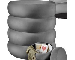 tectake® Kruk met opbergruimte - Scandi kruk fluweelstof - Ronde gestoffeerde poef voor kaptafel, slaapkamer, woonkamer of als halmeubel - Opbergkruk - grijs