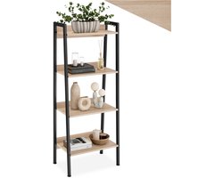 tectake® Ladderrek met 4 Houten Planken - Industrieel Design - Zwart Metalen Frame - Boekenrek - Wandrek - Open Planken - Moderne Interieur (Industrial lichtbruin , 57,5 x 34 x 138 cm)