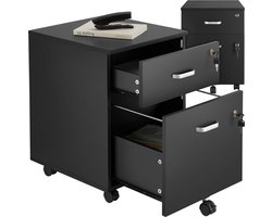 tectake® Ladeblok - Ladenkastje - Met 2 afsluitbare lades, vergrendelbare wielen - Rolkast - Organizer - Perfect voor een georganiseerde werkplek - Kantoor, studeerkamer , thuiswerkplek - Zwart